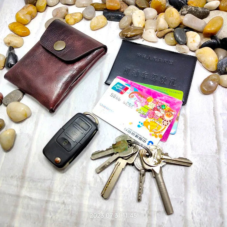 Mini Waist Bag Genuine Leather Belt Pouch Wallet Card Holder Car Key Purse Pack Driver's license Case Men Women 6071