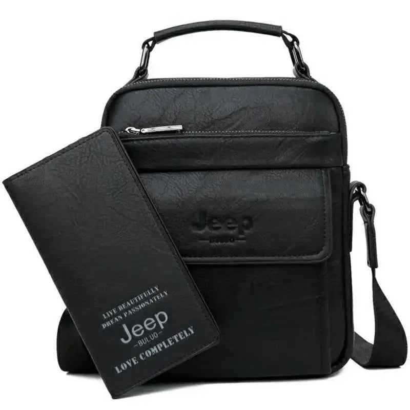 JEEP BULUO Brand Men's Messenger Fashion Split Leather For Men Tote Bag Men Shoulder Bags High Quality Handbags New 2PC/Set