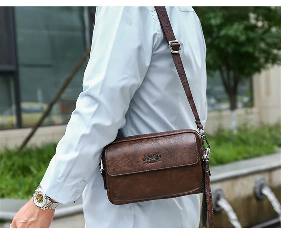 JEEP BULUO Brand Small Men Bags High Quality Leather Shoulder Crossbody Totes Clutch Handbags Business Brown Black Fashion New