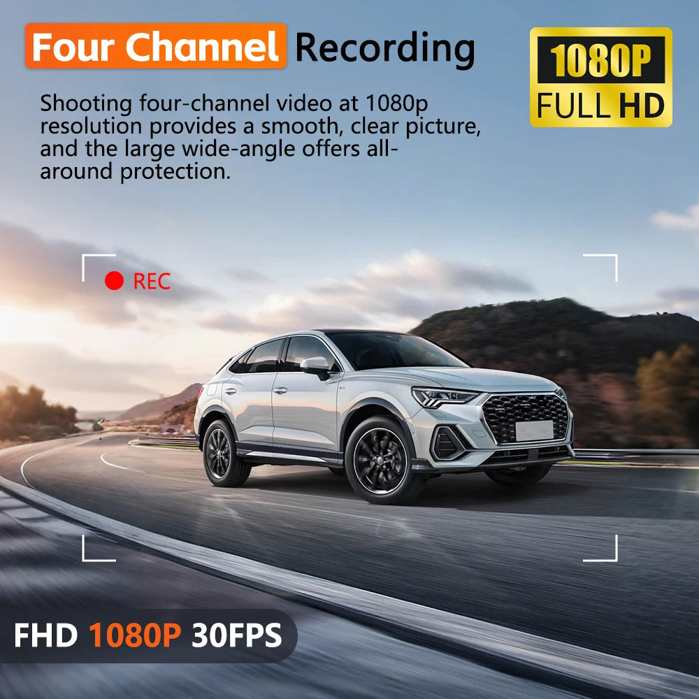 Dashcam 4 Channel Voice Recording Video Recorder Black Box 1080P Night Vision dash cam automobile Auto parts add Hardwire kit