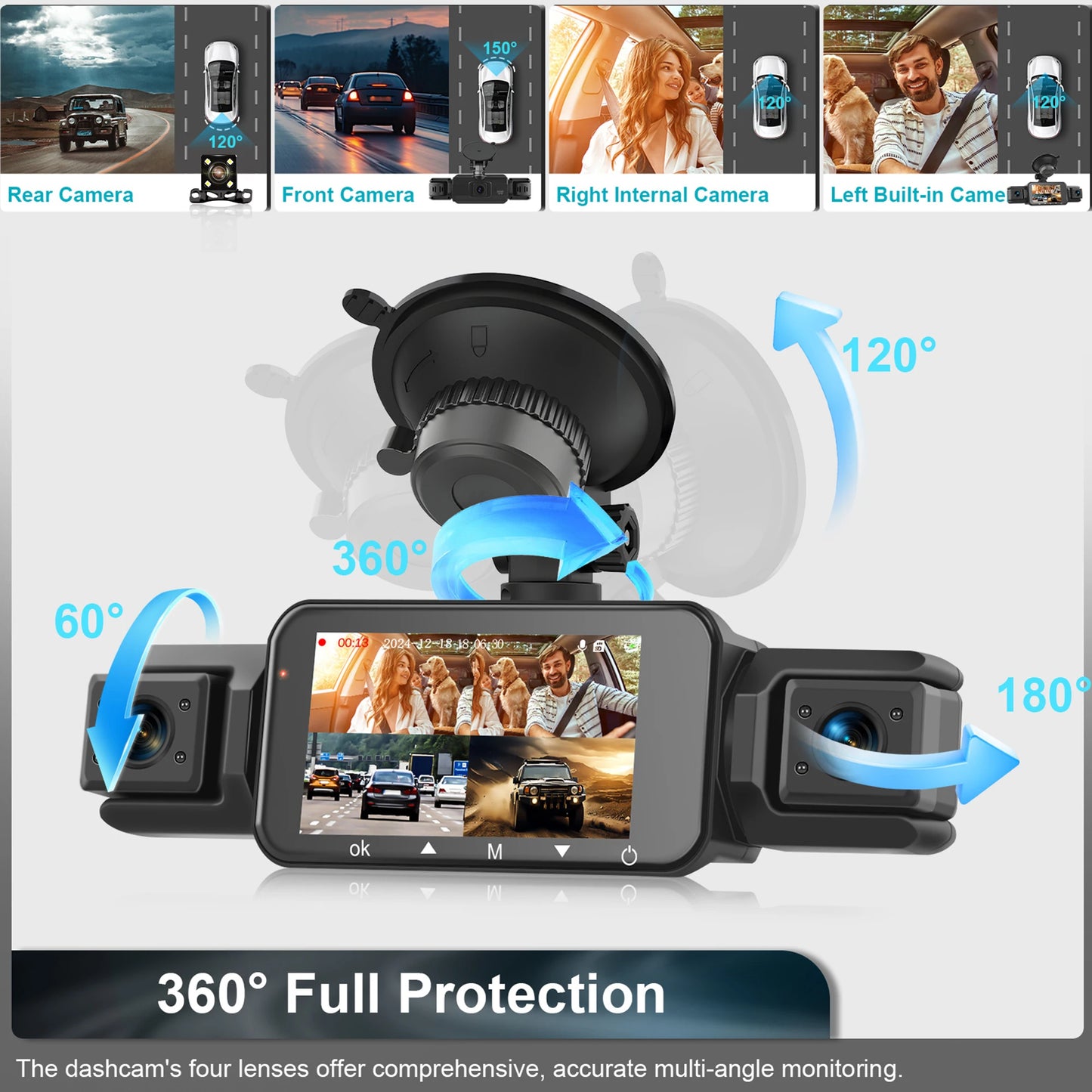 Dashcam 4 Channel Voice Recording Video Recorder Black Box 1080P Night Vision dash cam automobile Auto parts add Hardwire kit