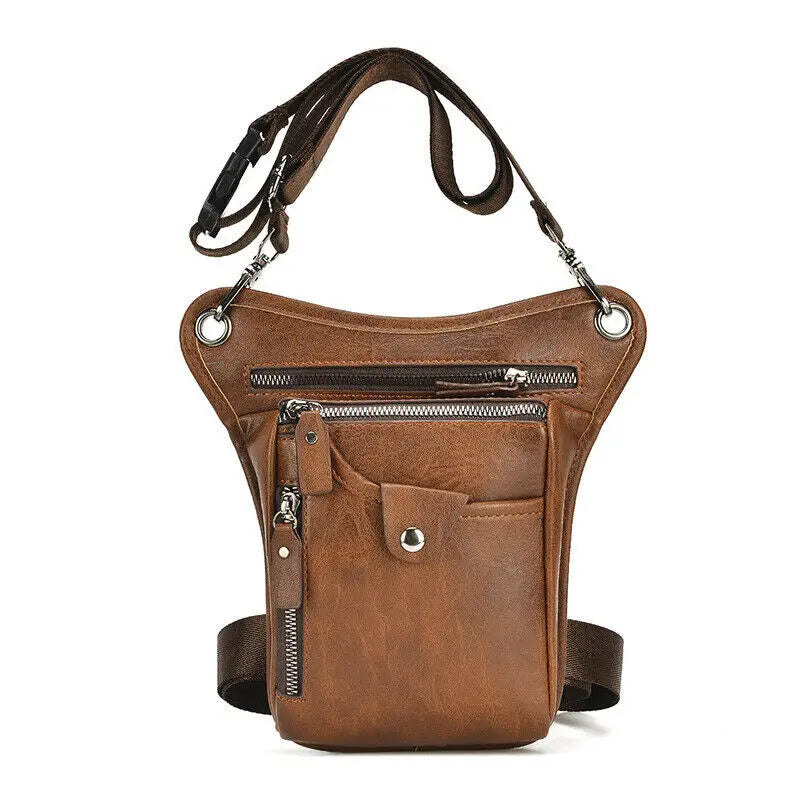 Vintage Men Waist Fanny Pack Drop Leg Cross Body Shoulder Bags for Motorcycle Rider PU Leather Male Messenger Hip Belt Thigh Bag