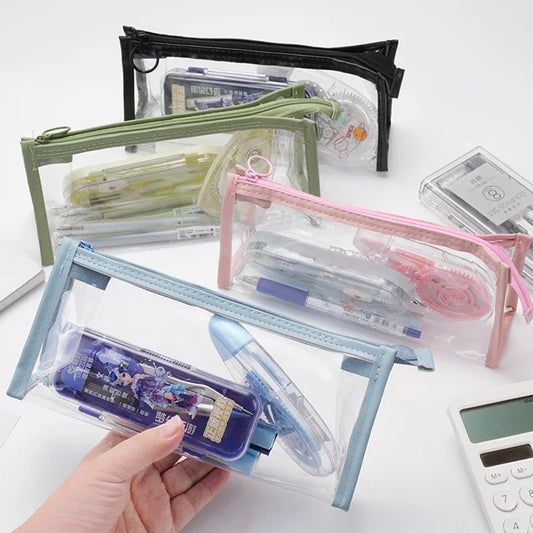 Transparent Pencil Case Kawaii Pen Large Capacity Bag Cosmetic Bag Back to School Supplies for Girls Kids Stationery Items Gifts