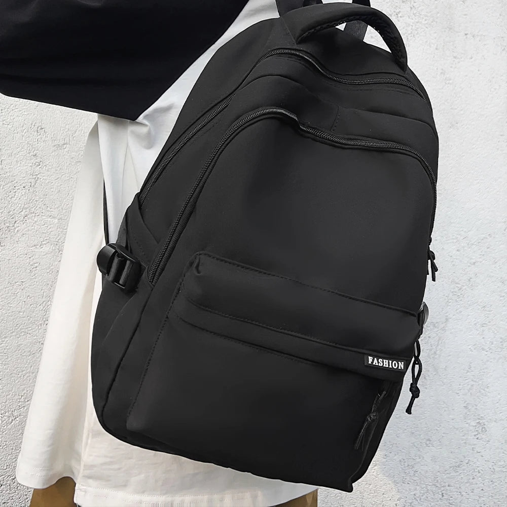 Large Capacity Solid Color Backpack for High School Students Durable Simple Black Travel Backpack for Middle School Teens