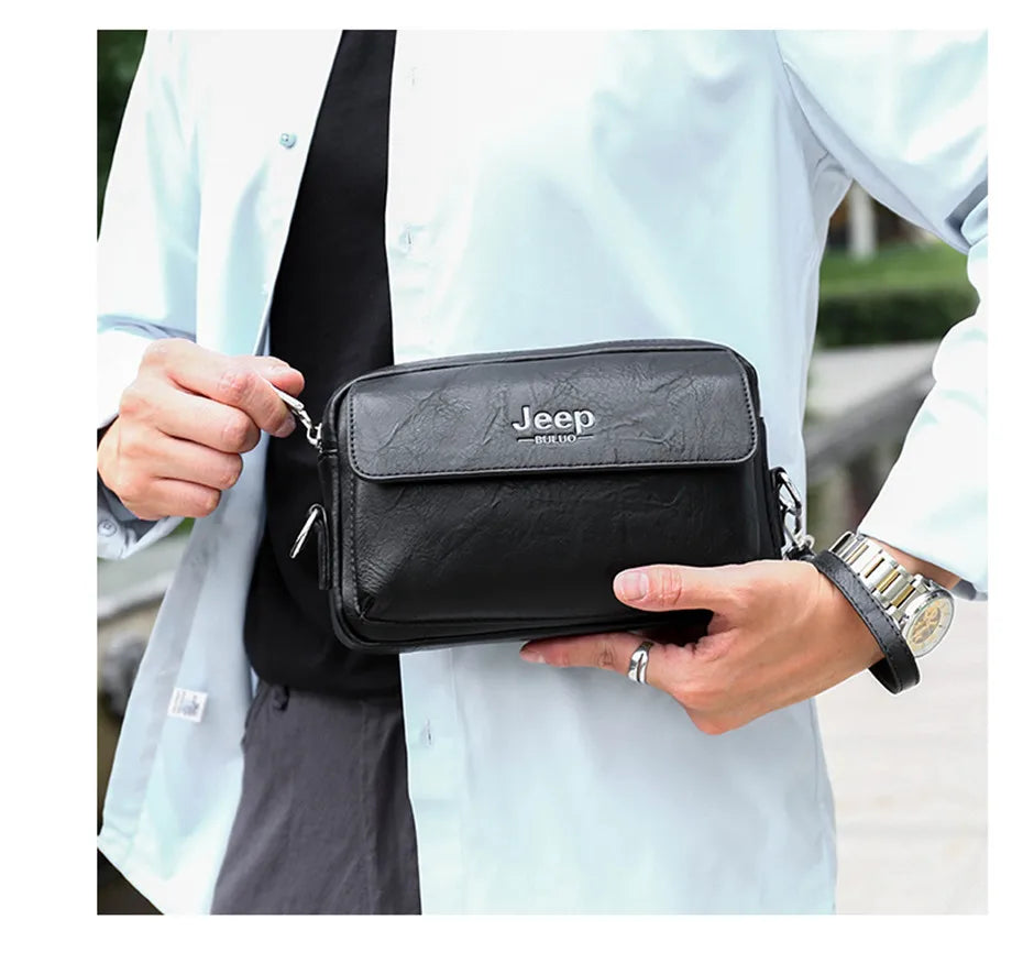 JEEP BULUO Brand Small Men Bags High Quality Leather Shoulder Crossbody Totes Clutch Handbags Business Brown Black Fashion New