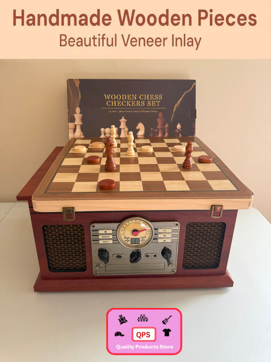 15" Wooden Chess and Checkers Set 2-in-1