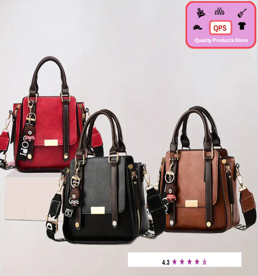 Women's Stylish Flap Tote Bag Vintage Shoulder Bag with Wide Adjustable Strap