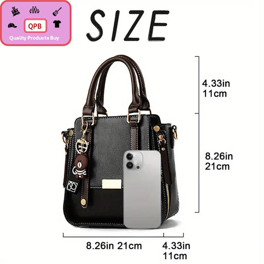 Women's Stylish Flap Tote Bag Vintage Shoulder Bag with Wide Adjustable Strap